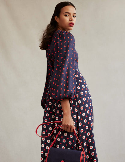 Empire Waist Maxi Tea Dress-Navy, Daisy Heart