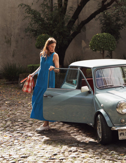 Double Cloth Maxi Tiered Dress-Indigo Bunting