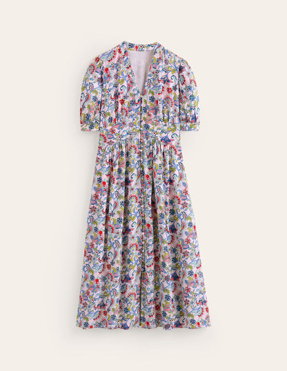 Elsa Midi Tea Dress-Marshmallow, Botanical Bunch