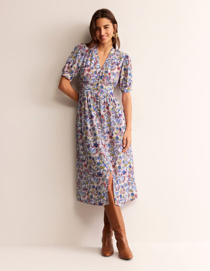 Elsa Midi Tea Dress-Marshmallow, Botanical Bunch