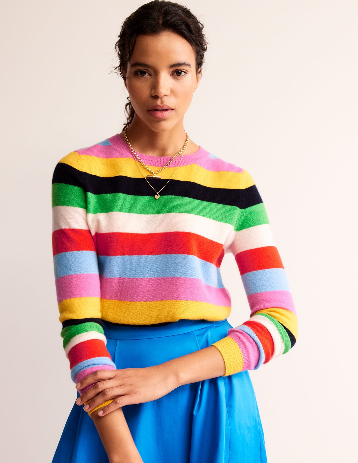 Eva Cashmere Crew Neck Jumper-Air Blue, Party Pink