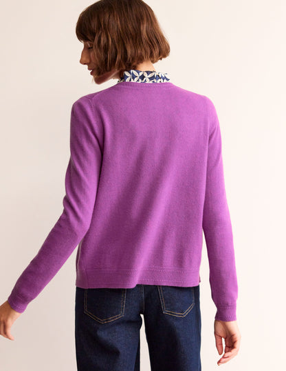 Eva Cashmere Crew Cardigan -Mulberry