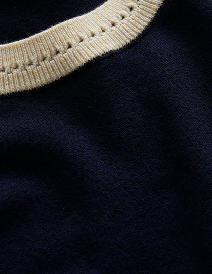 Catriona Cotton Crew T-Shirt-Navy/ Warm Ivory