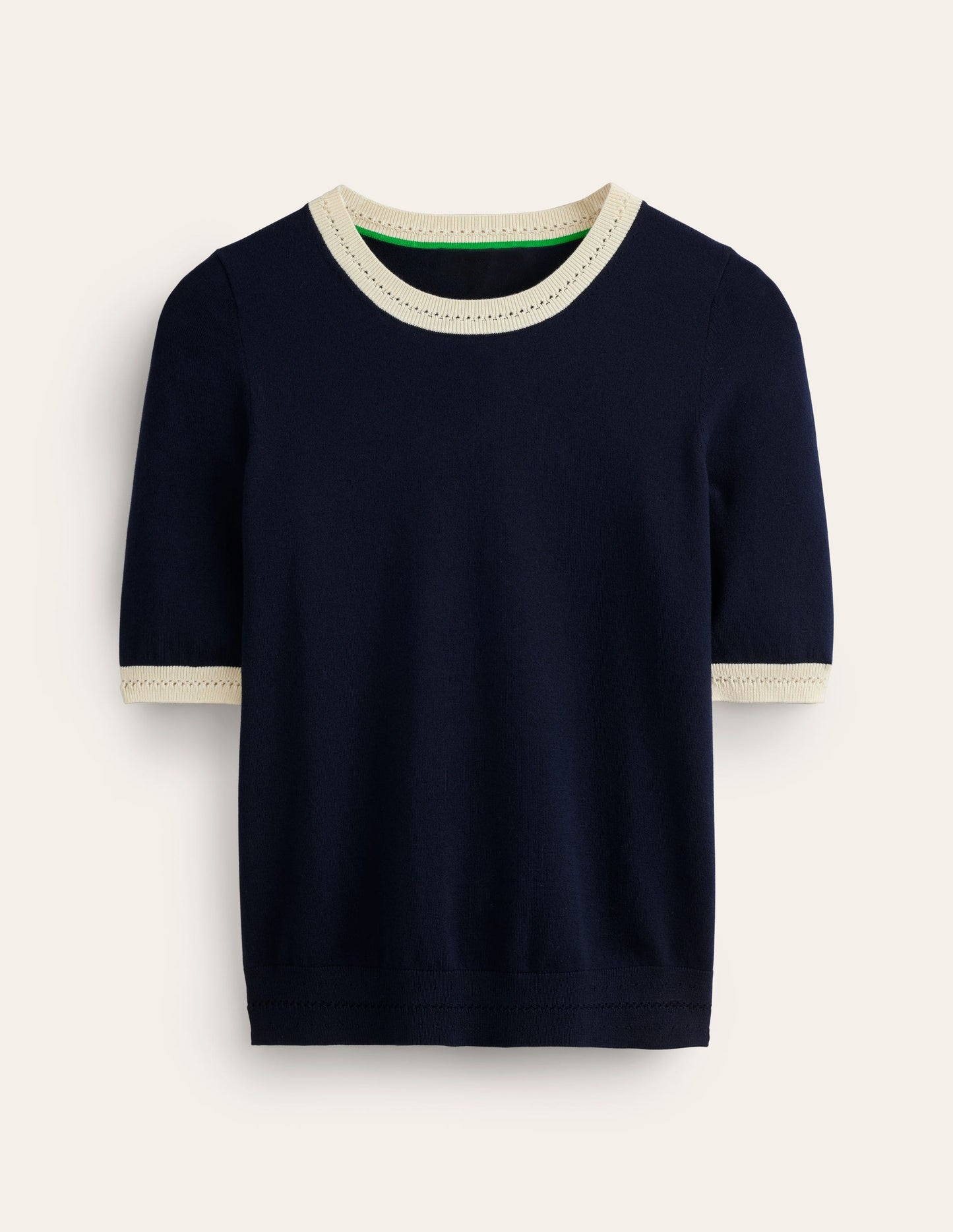 Catriona Cotton Crew T-Shirt-Navy/ Warm Ivory