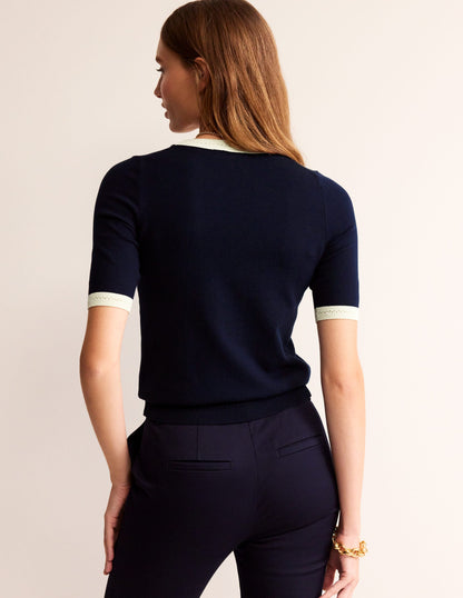 Catriona Cotton Crew T-Shirt-Navy/ Warm Ivory