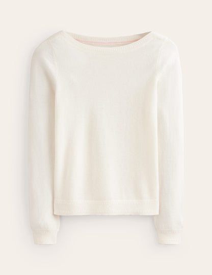 Eva Cashmere Boat Neck Jumper-Warm Ivory