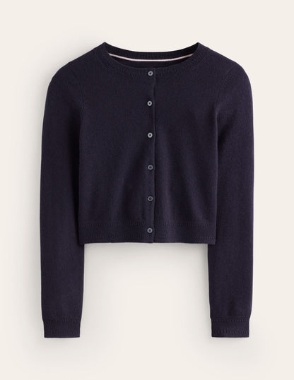 Eva Cashmere Cropped Cardigan-Navy