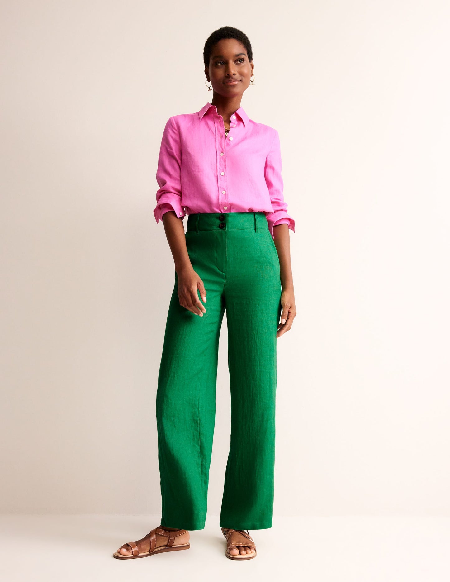 Westbourne Linen Trousers-Green Tambourine