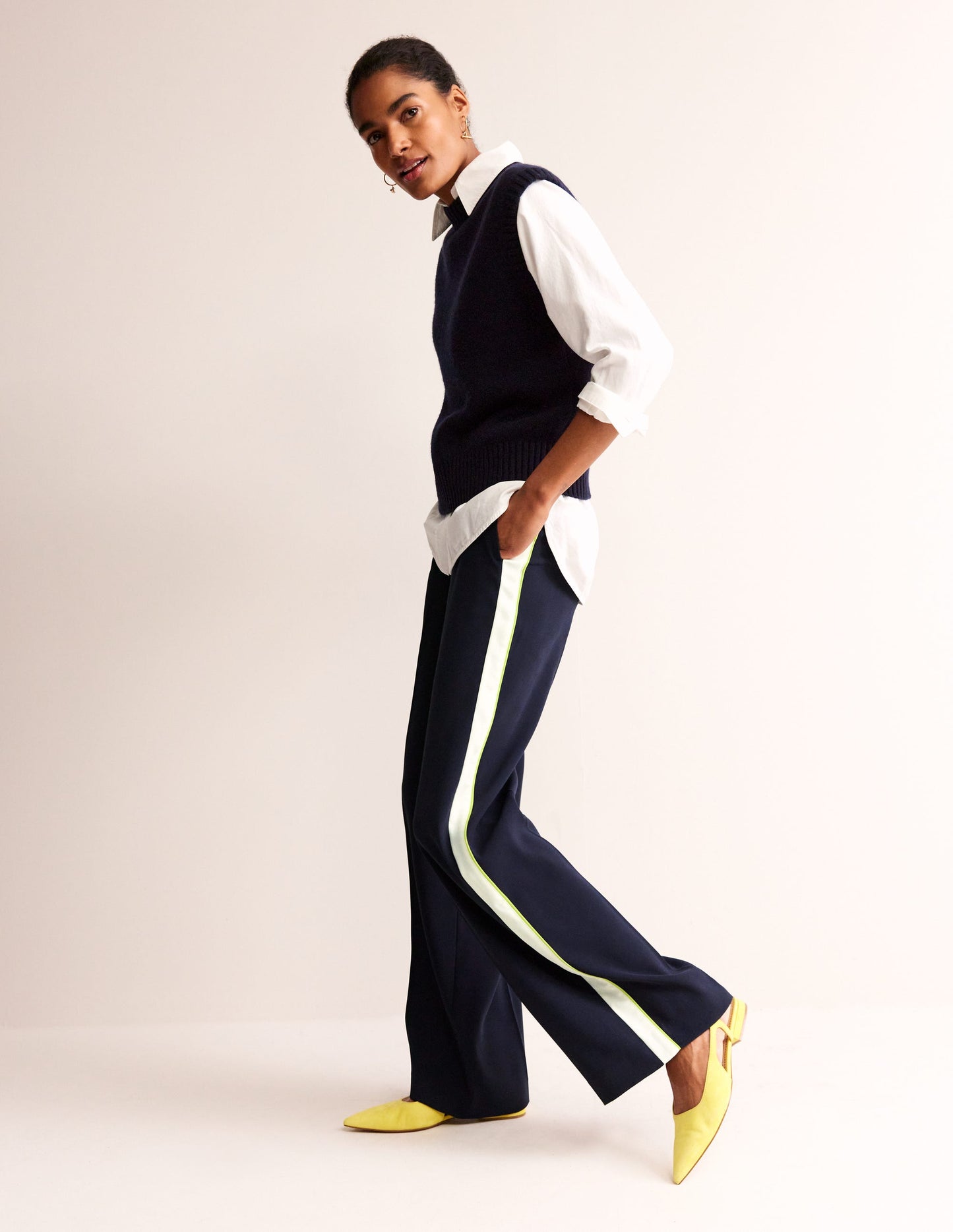 Westbourne Fluid Trousers-Navy Side Stripe