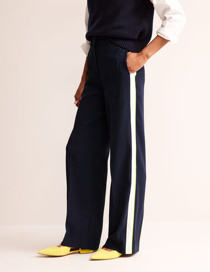 Westbourne Fluid Trousers-Navy Side Stripe