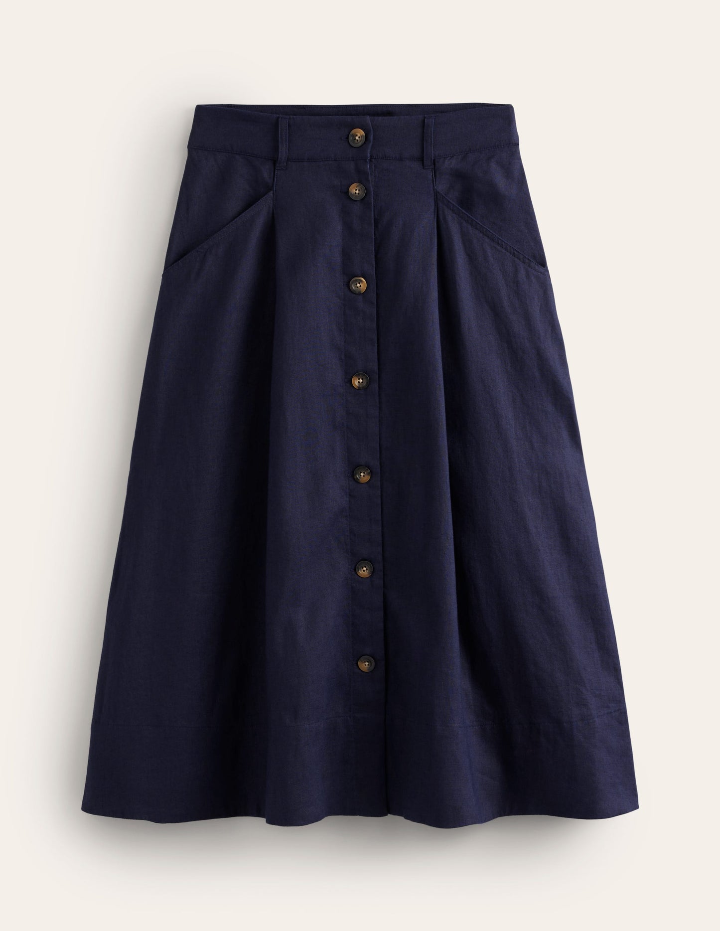 Petra Linen Midi Skirt-Navy