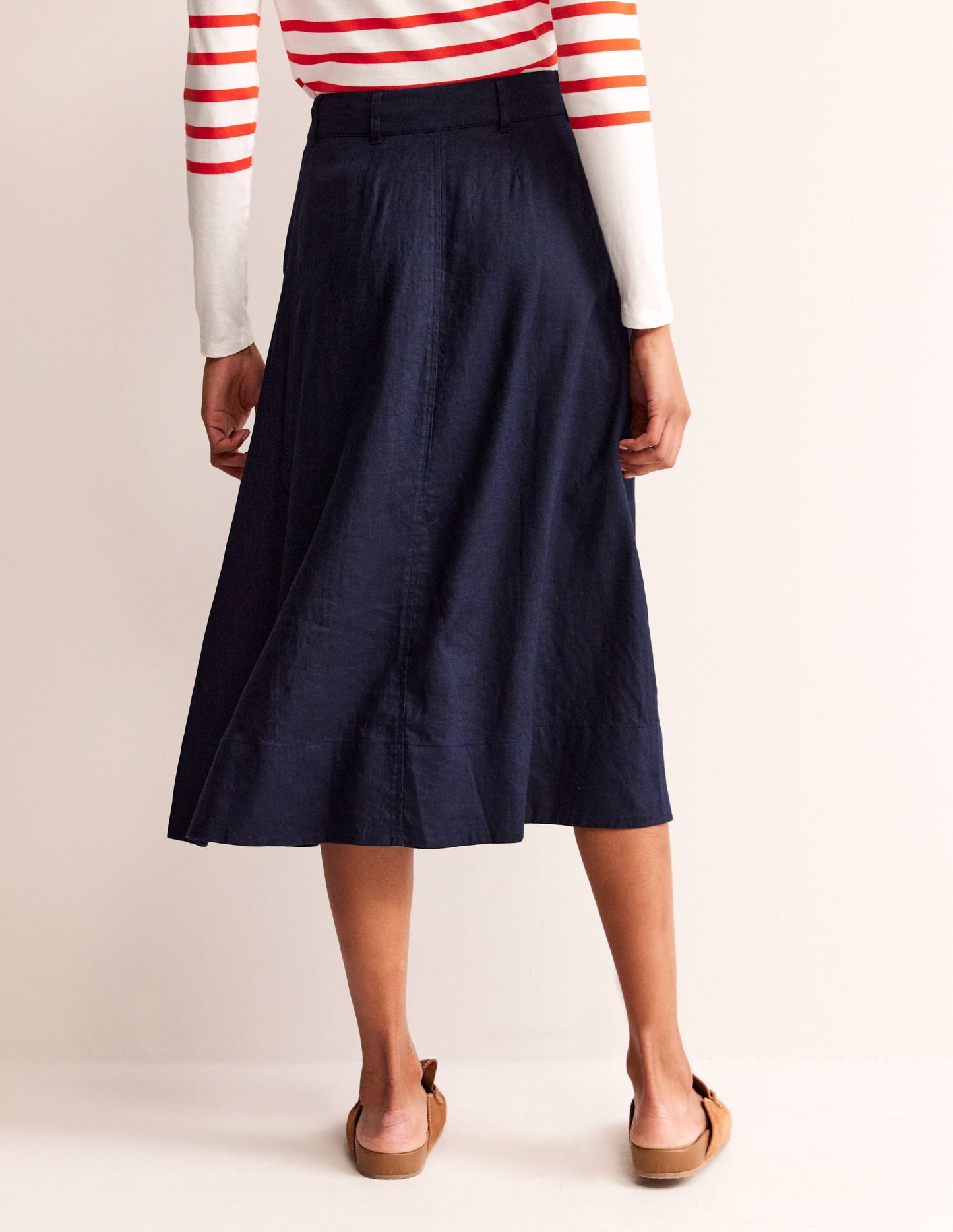 Petra Linen Midi Skirt-Navy