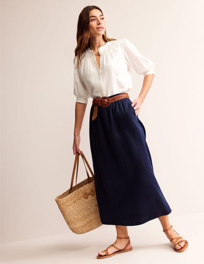 Florence Linen Skirt-Navy