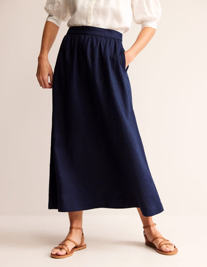 Florence Linen Skirt-Navy