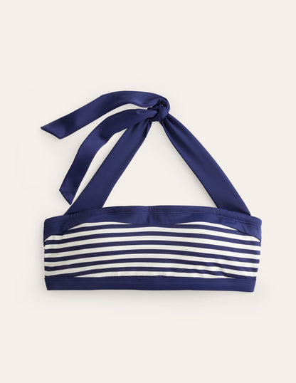 Santorini Bikini Top-French Navy, Ivory Stripe