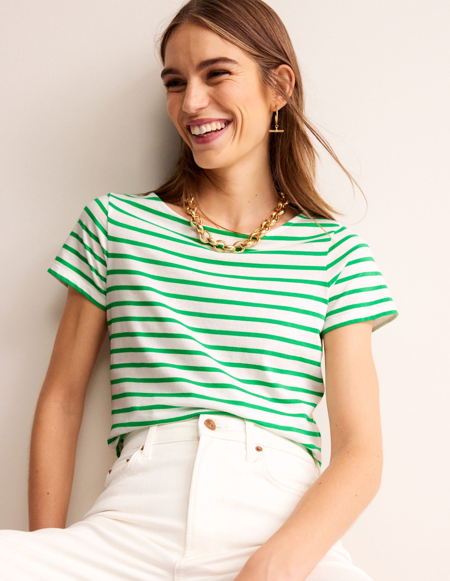 Ella Short Sleeve Breton -Ivory, Green