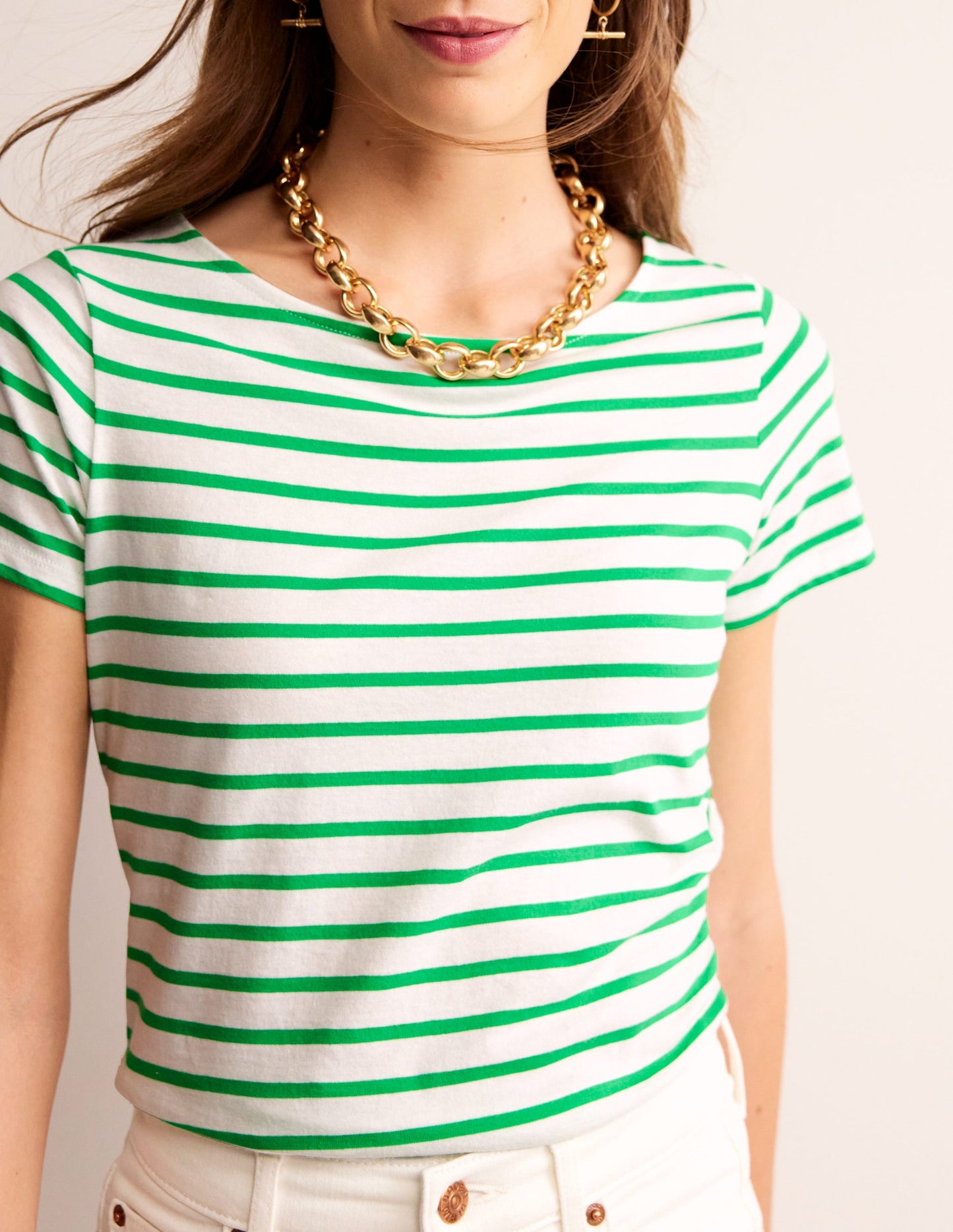 Ella Short Sleeve Breton -Ivory, Green