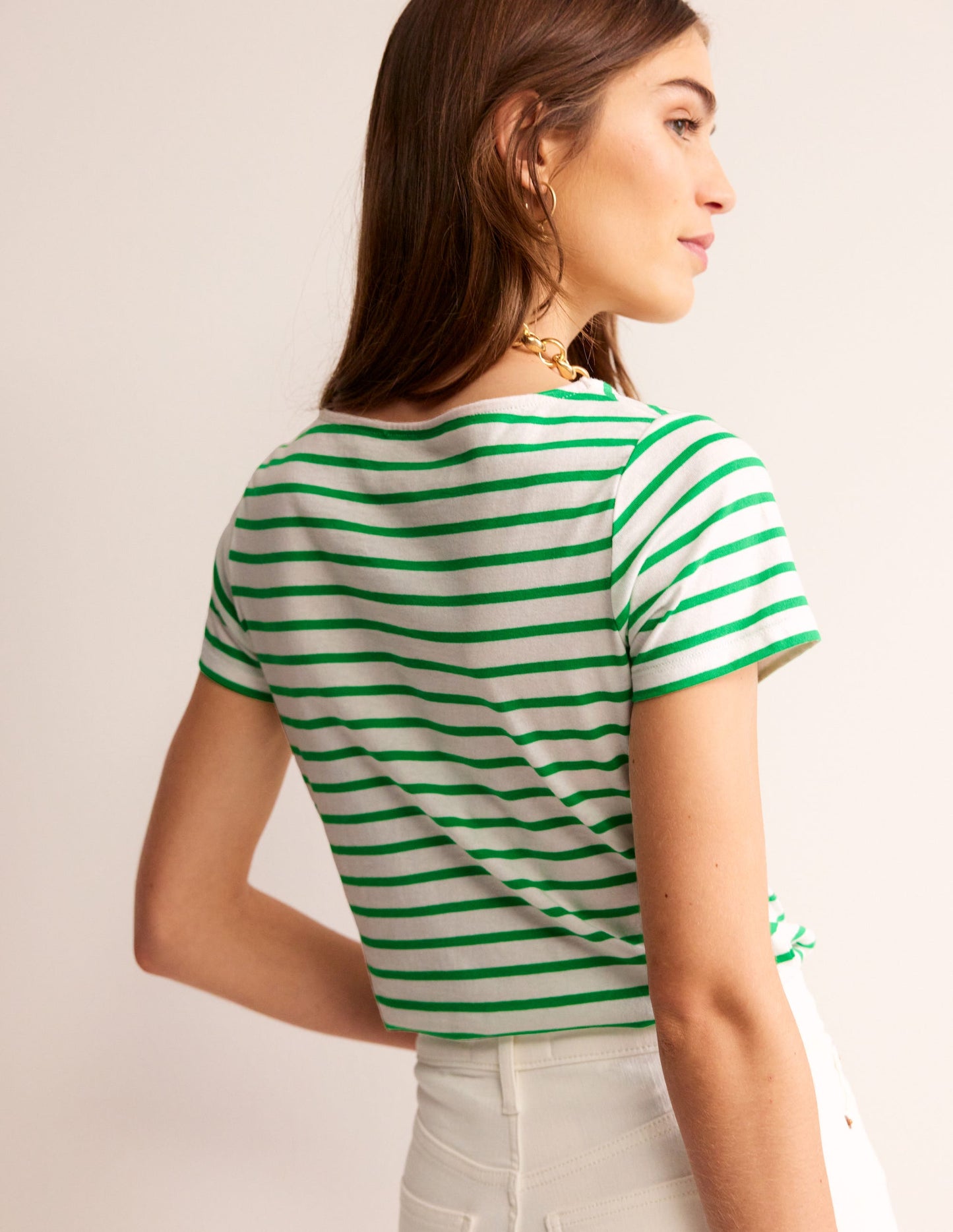 Ella Short Sleeve Breton -Ivory, Green