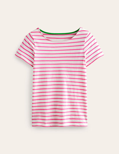 Ella Short Sleeve Breton -Ivory, Pink