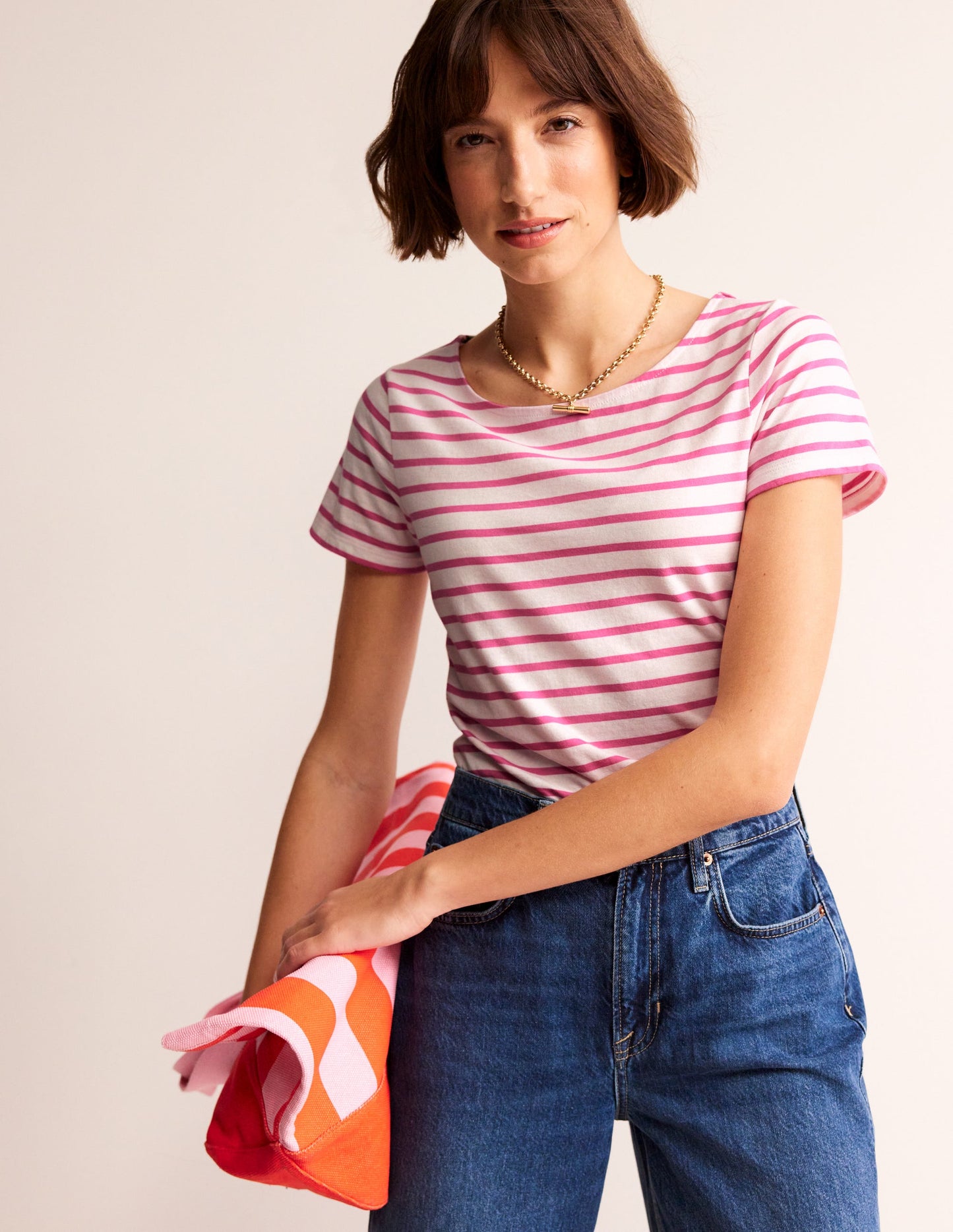 Ella Short Sleeve Breton -Ivory, Pink