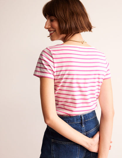 Ella Short Sleeve Breton -Ivory, Pink