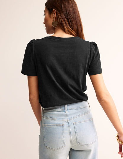 Cotton Puff Sleeve T-Shirt-Black