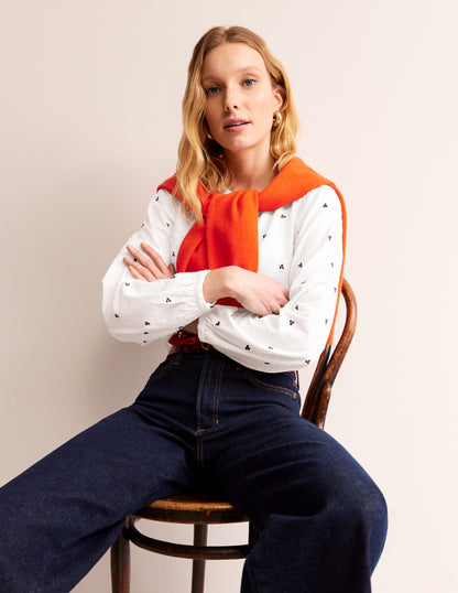 Marina Embroidered Shirt-White, Navy Spot