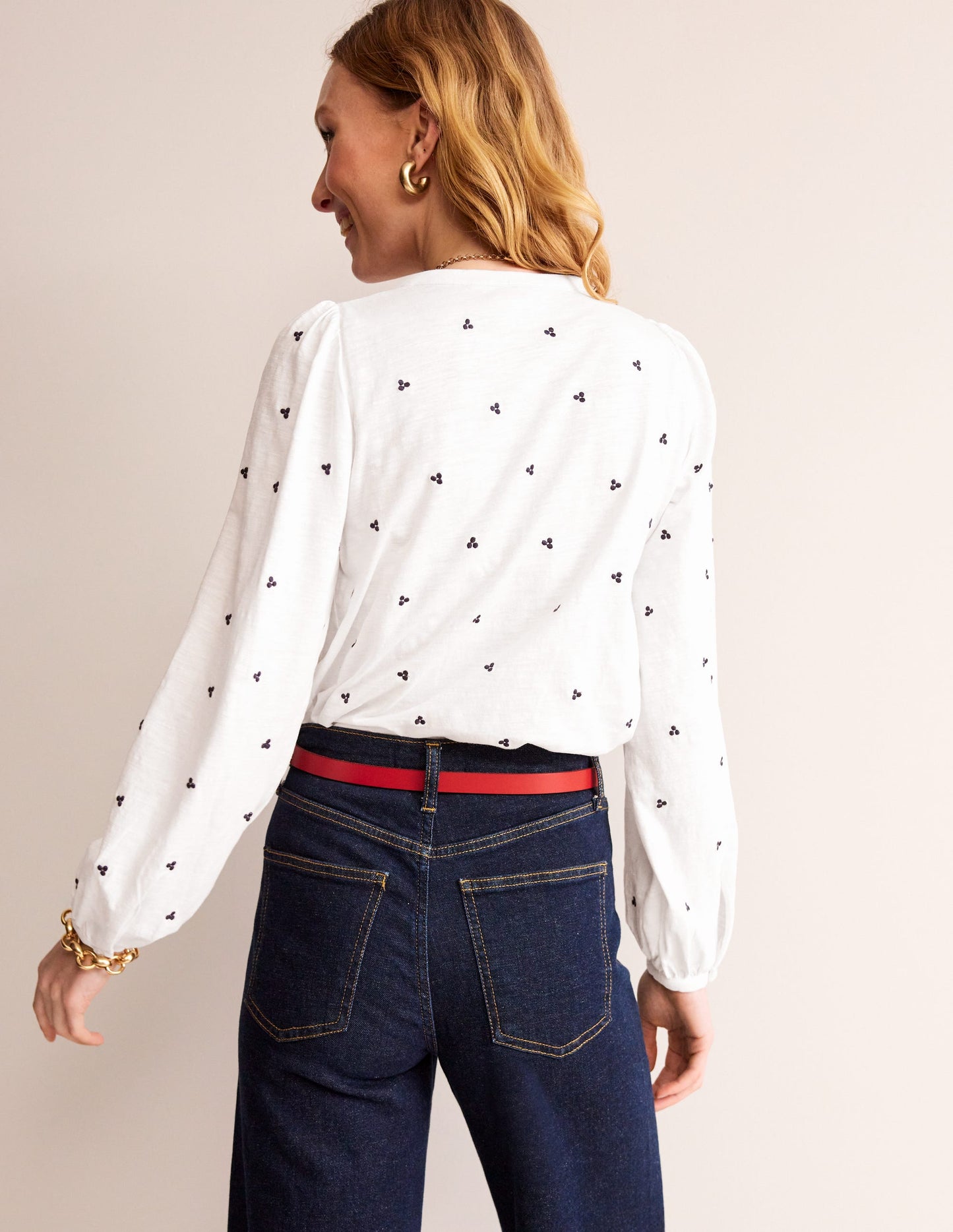 Marina Embroidered Shirt-White, Navy Spot