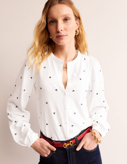 Marina Embroidered Shirt-White, Navy Spot