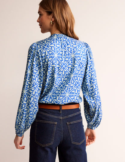 Blouson Sleeve Blouse-Surf The Web, Floral Mosaic