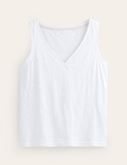 Regular V-Neck Slub Vest-White