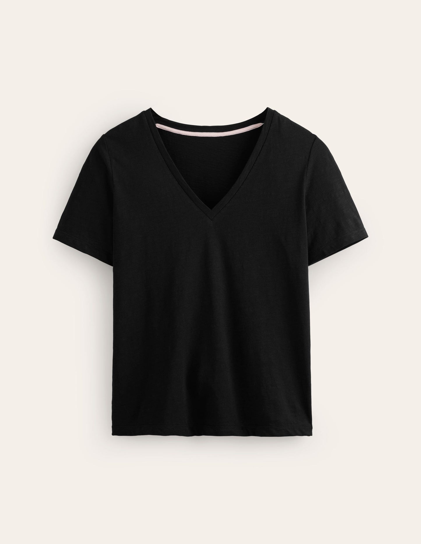 Regular V-Neck Slub T-shirt-Black