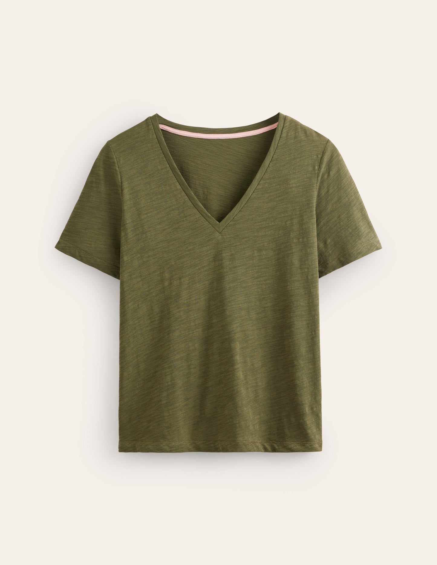 Regular V-Neck Slub T-shirt-Oregano