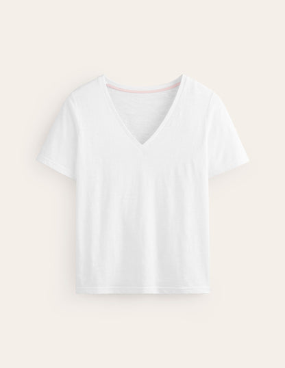 Regular V-Neck Slub T-shirt-White