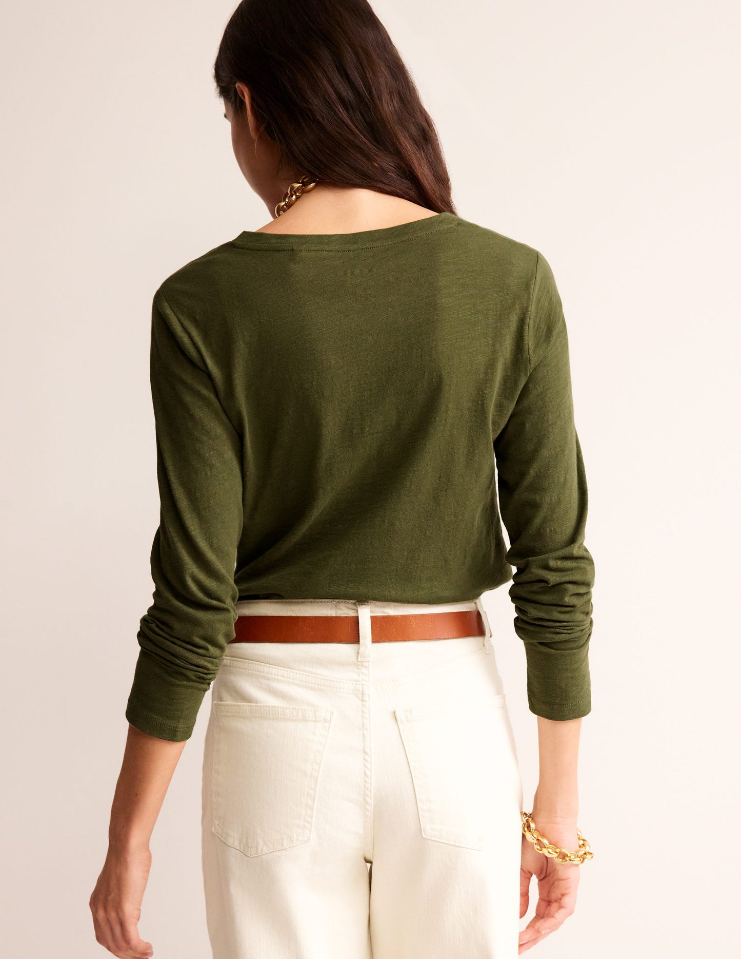 Cotton V-Neck Long Sleeve Top-Oregano