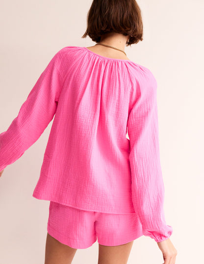 Doublecloth Blouson Sleeve Top-Sangria Sunset