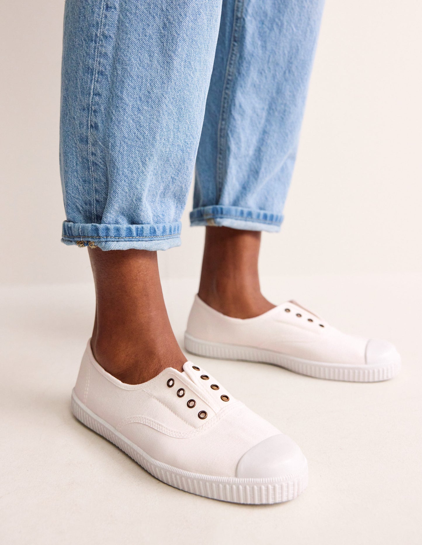 Laceless Canvas Plimsolls-Ivory