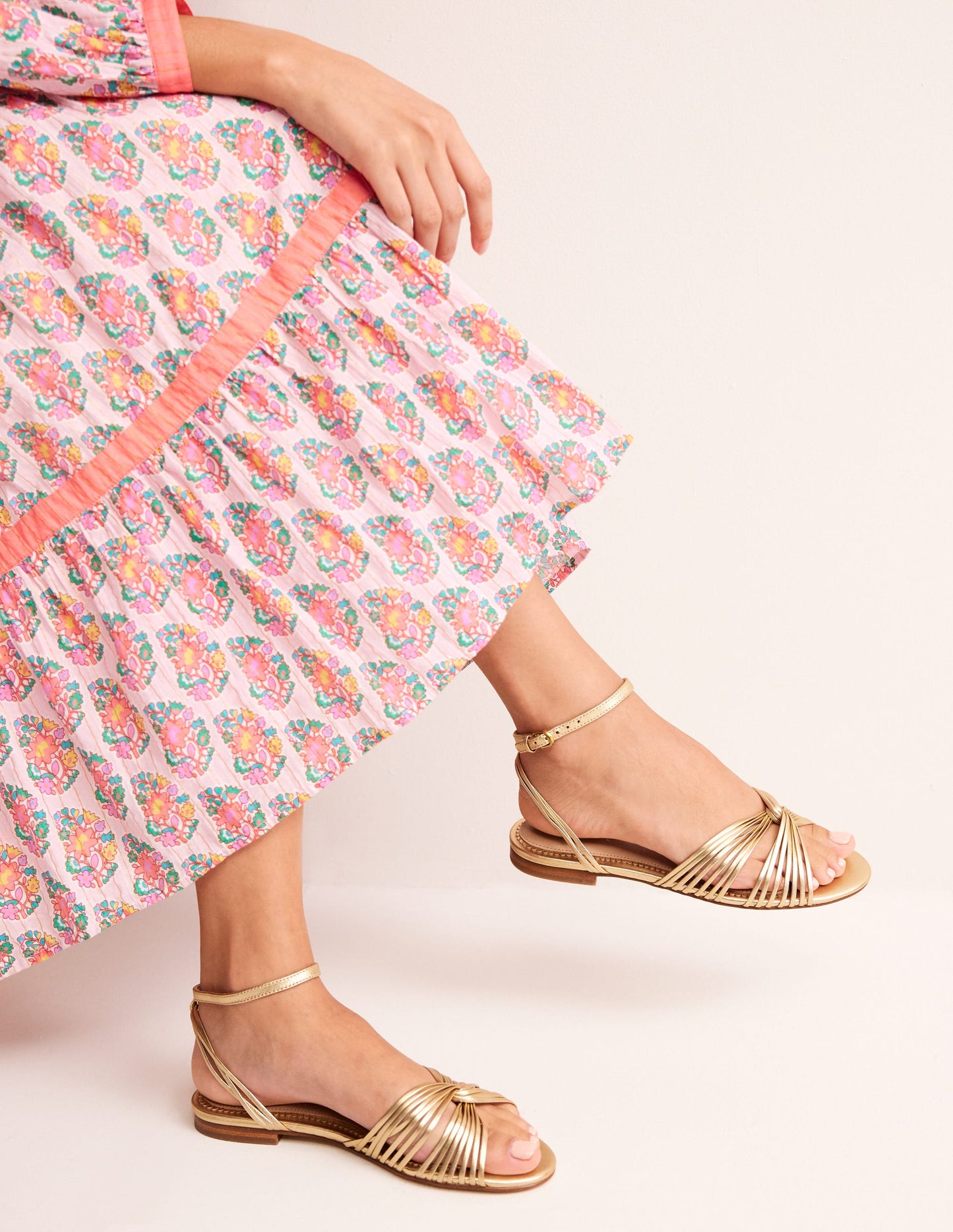 Twist Front Flat Sandals-Gold Metallic Leather