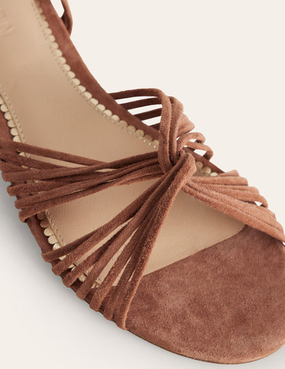 Twist Front Flat Sandals-Tan Suede