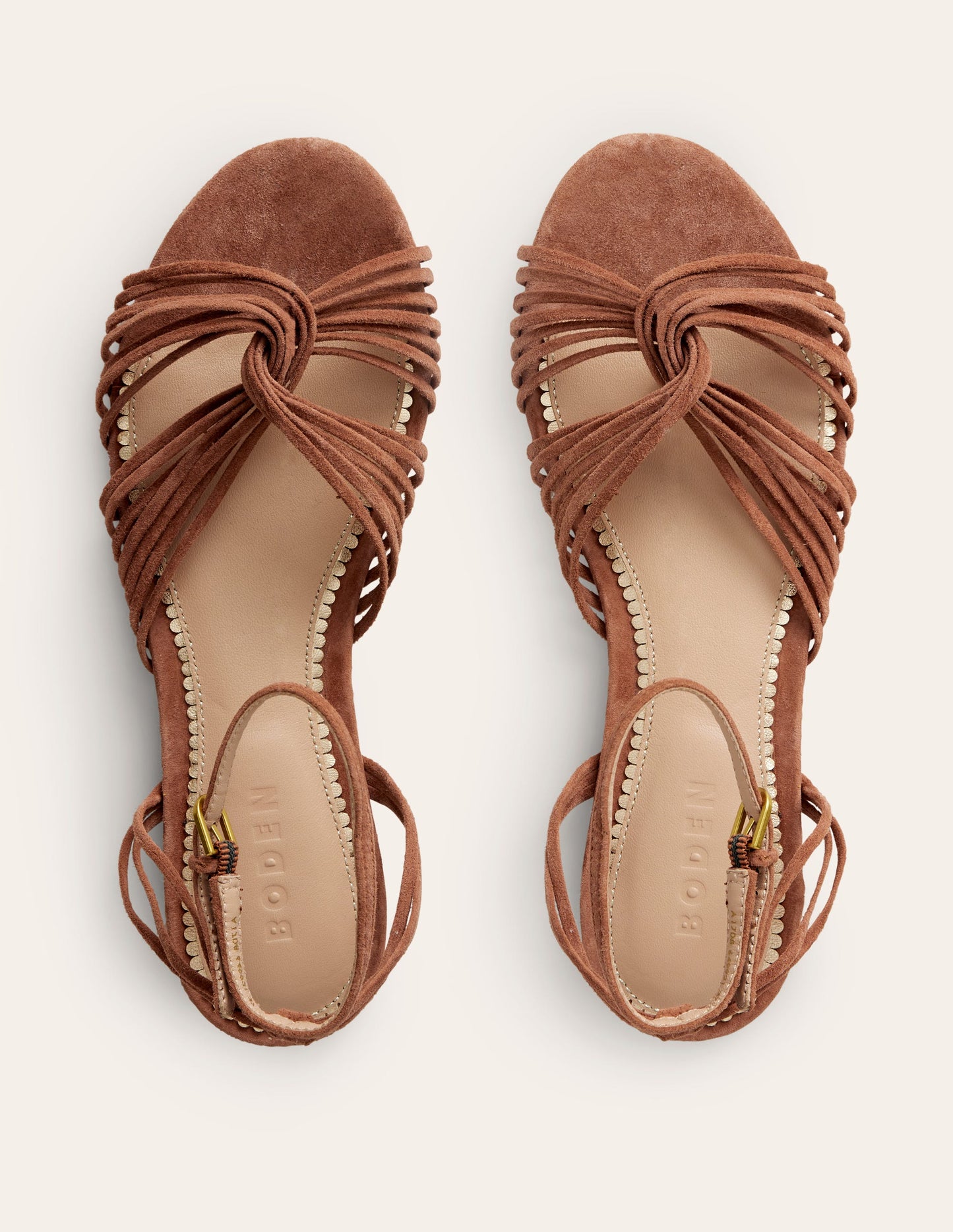 Twist Front Flat Sandals-Tan Suede