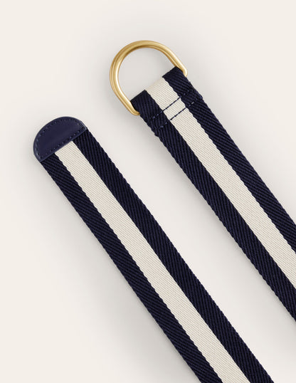 Webbing D-Ring Belt-Navy and Ivory