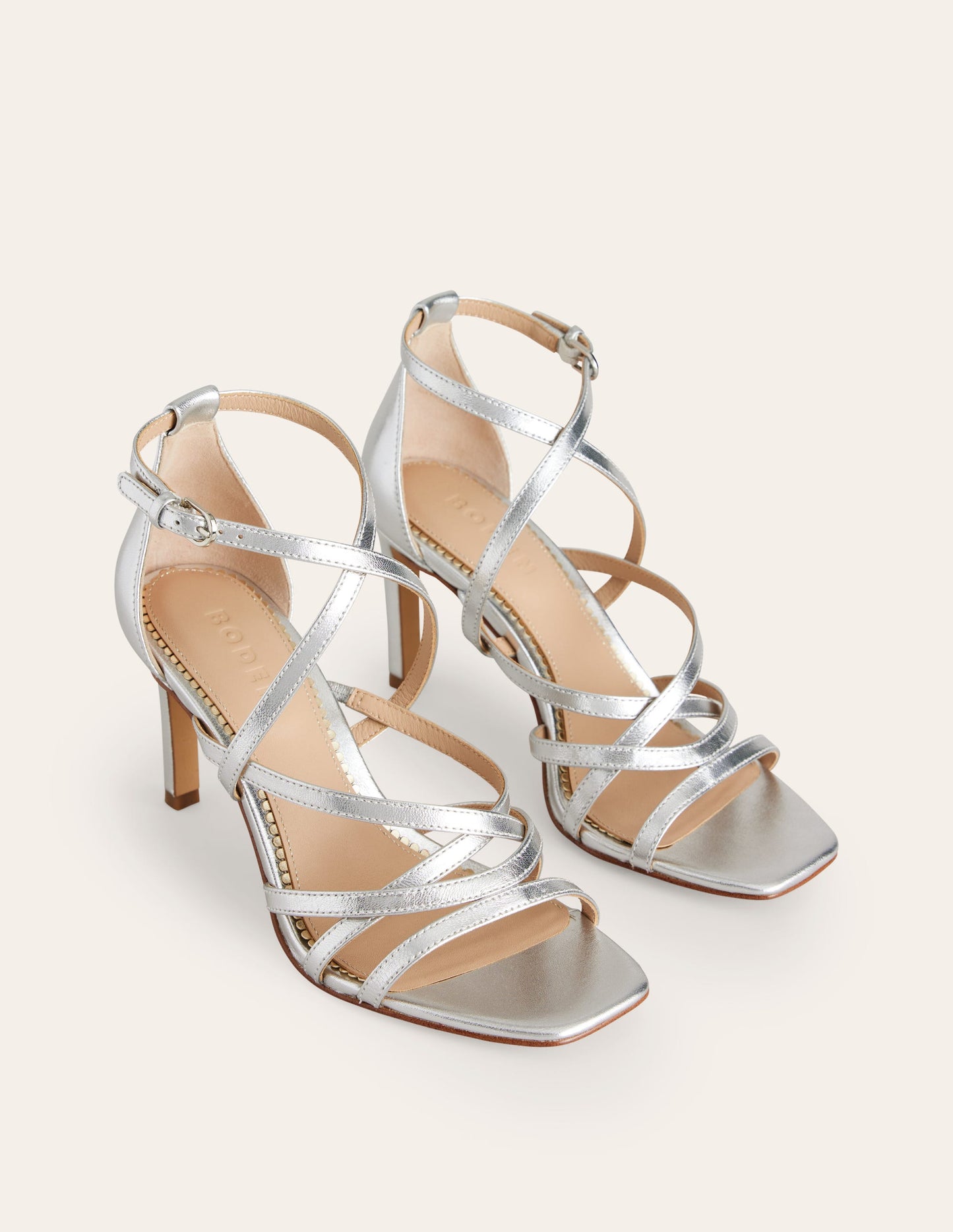 Multi Strap Heel Sandals-Silver Metallic Leather