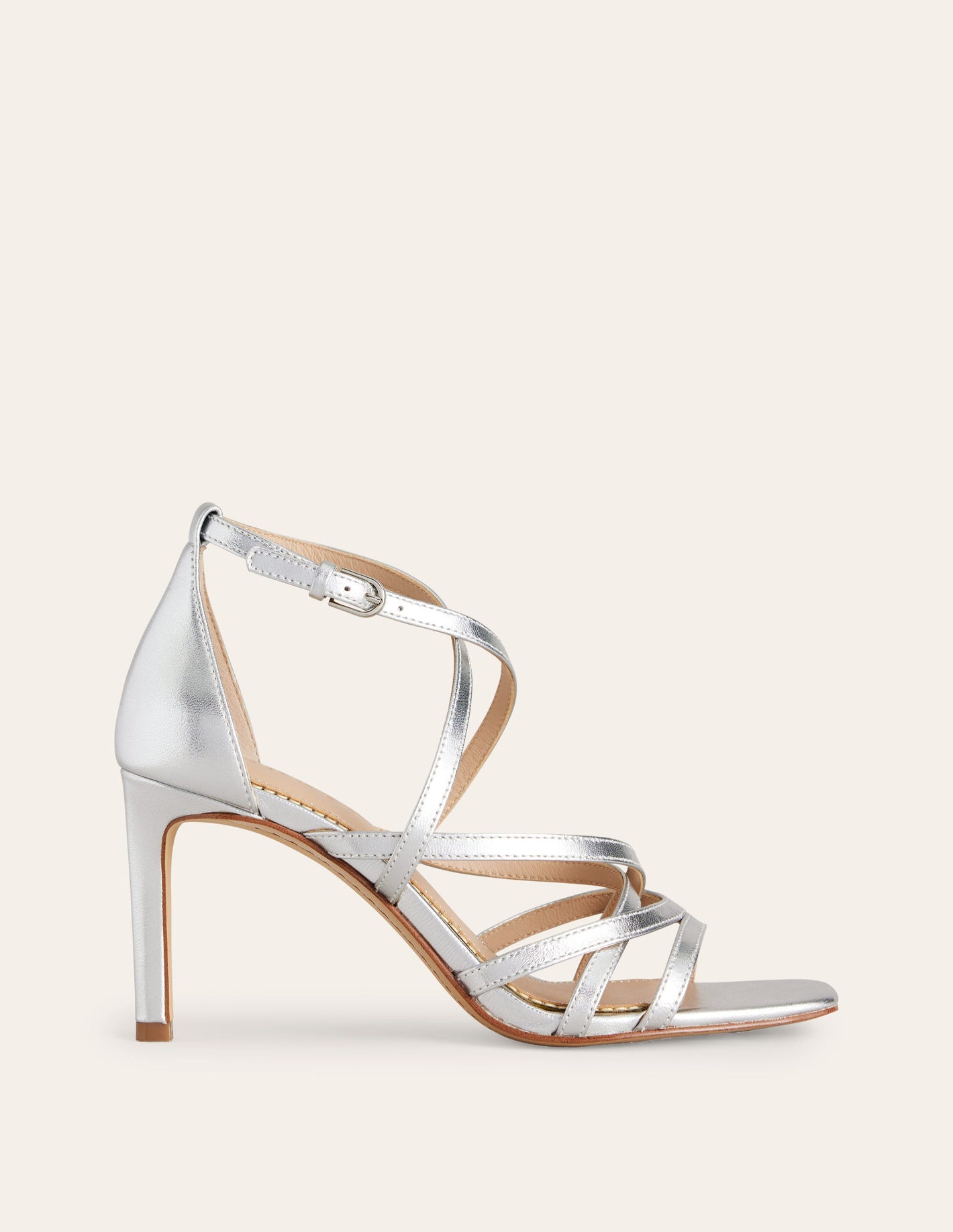 Multi Strap Heel Sandals-Silver Metallic Leather