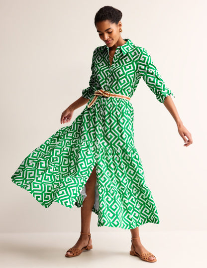 Flo Cotton Midi Shirt Dress-Green Tambourine, Maze