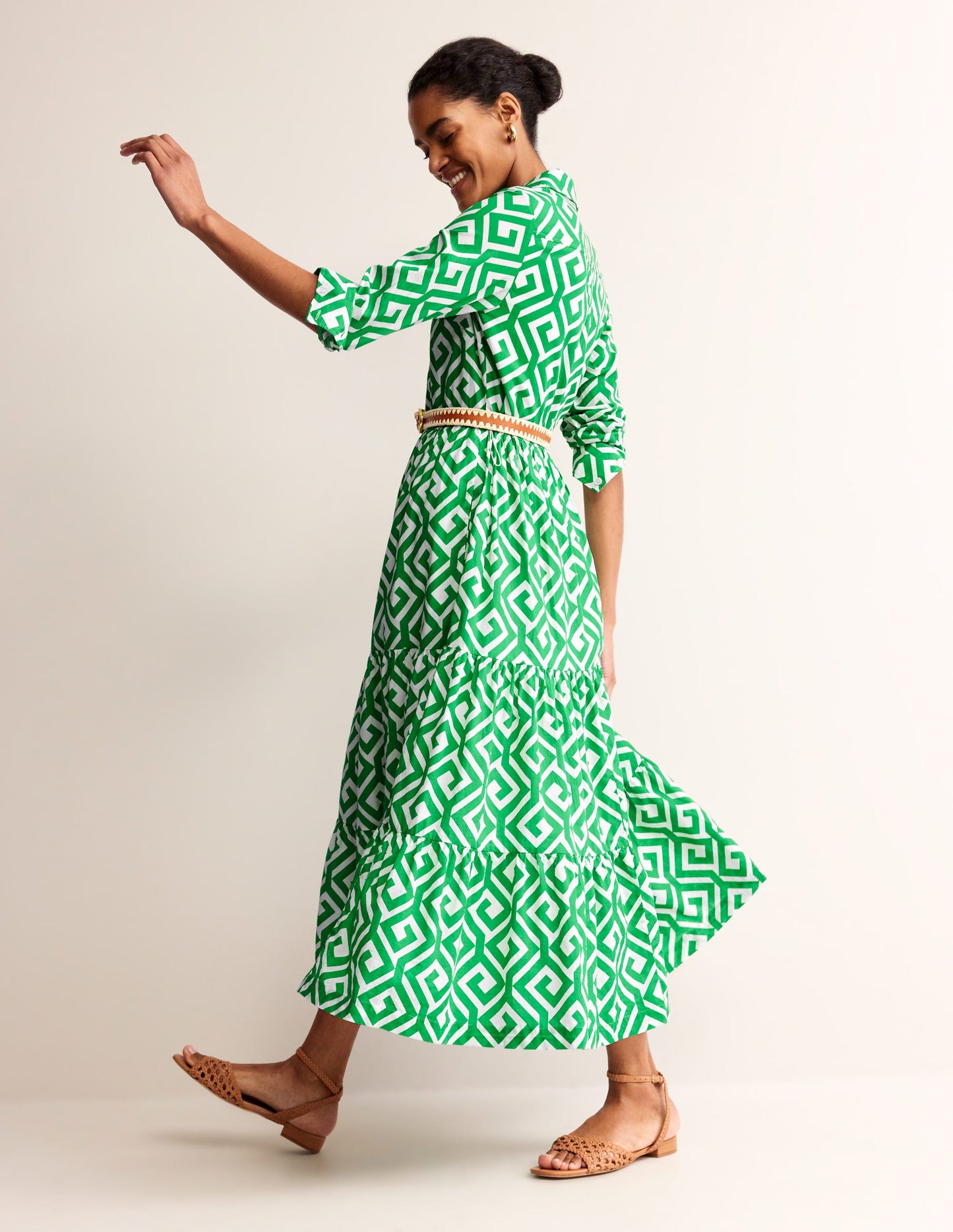 Flo Cotton Midi Shirt Dress-Green Tambourine, Maze