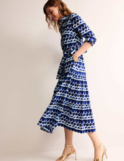 Flo Cotton Midi Shirt Dress-Blue, Abstract Illusion