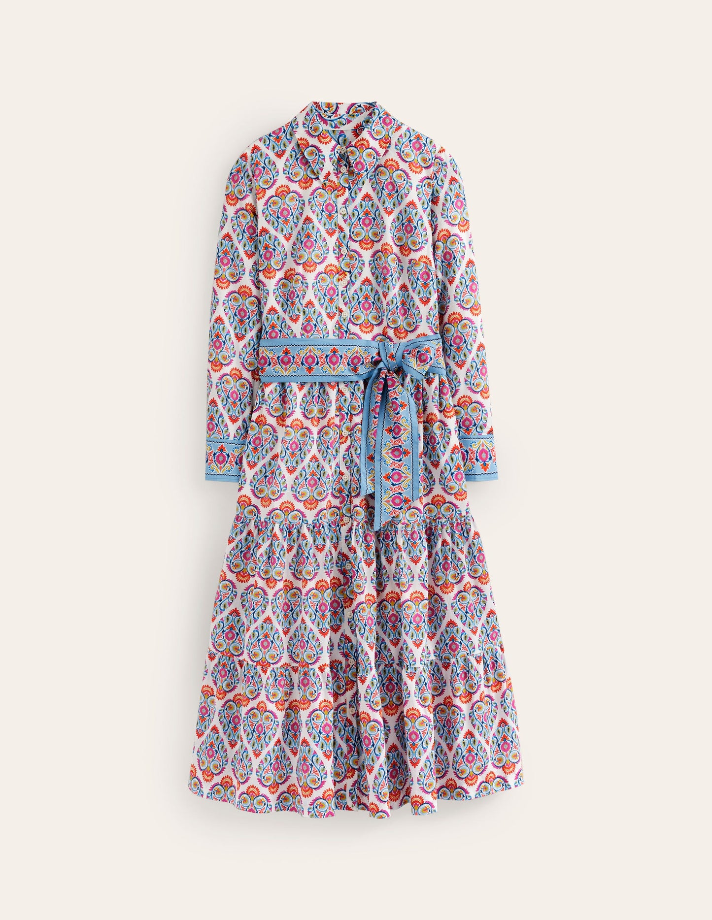 Flo Cotton Midi Shirt Dress-Air Blue, Flora Stamp