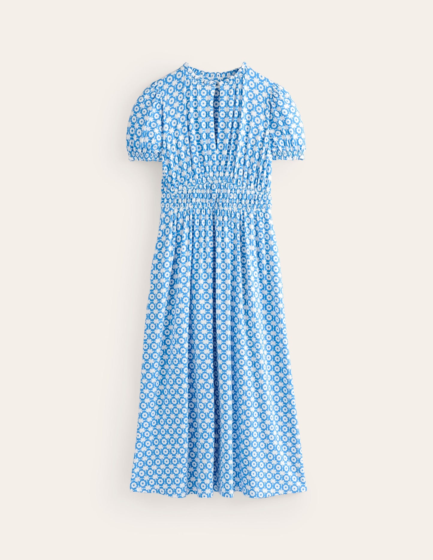 Rosanna Jersey Midi Tea Dress-Brilliant Blue, Blossom Tile