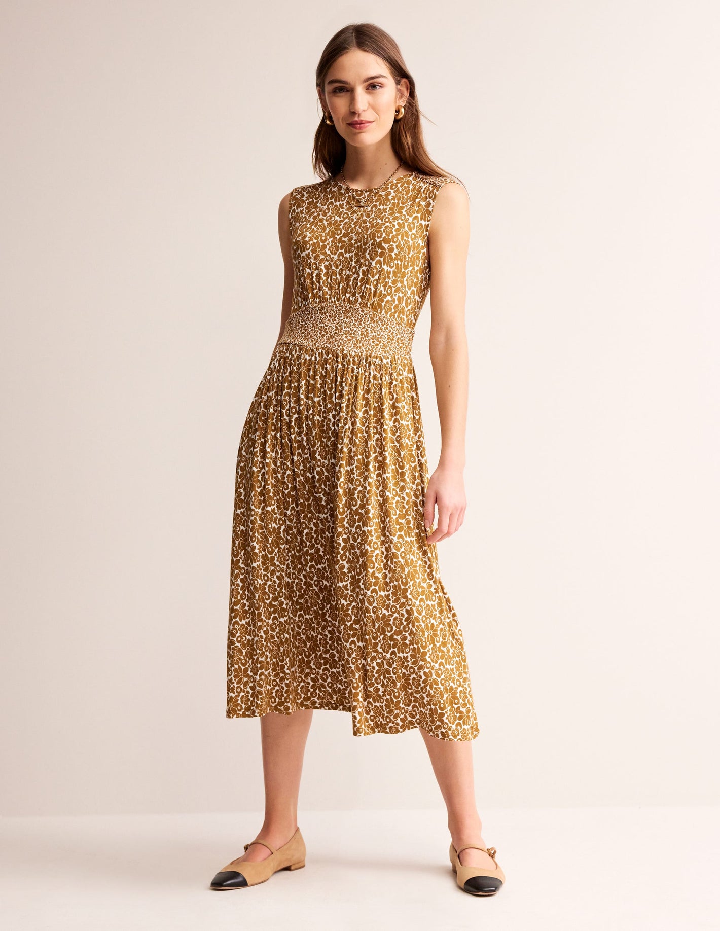 Thea Sleeveless Midi Dress-Bronze Brown, Bloomsbury Pop