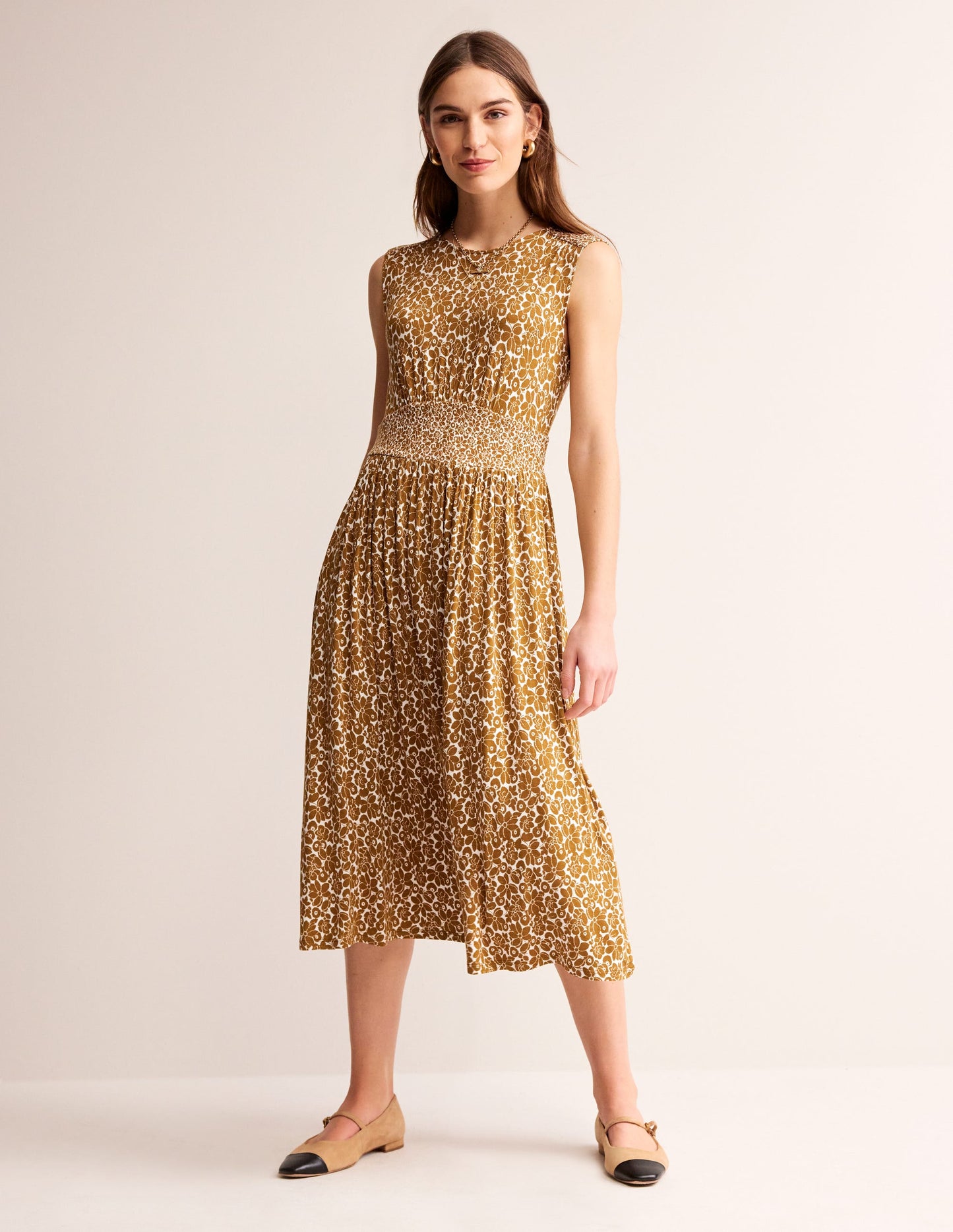 Thea Sleeveless Midi Dress-Bronze Brown, Bloomsbury Pop